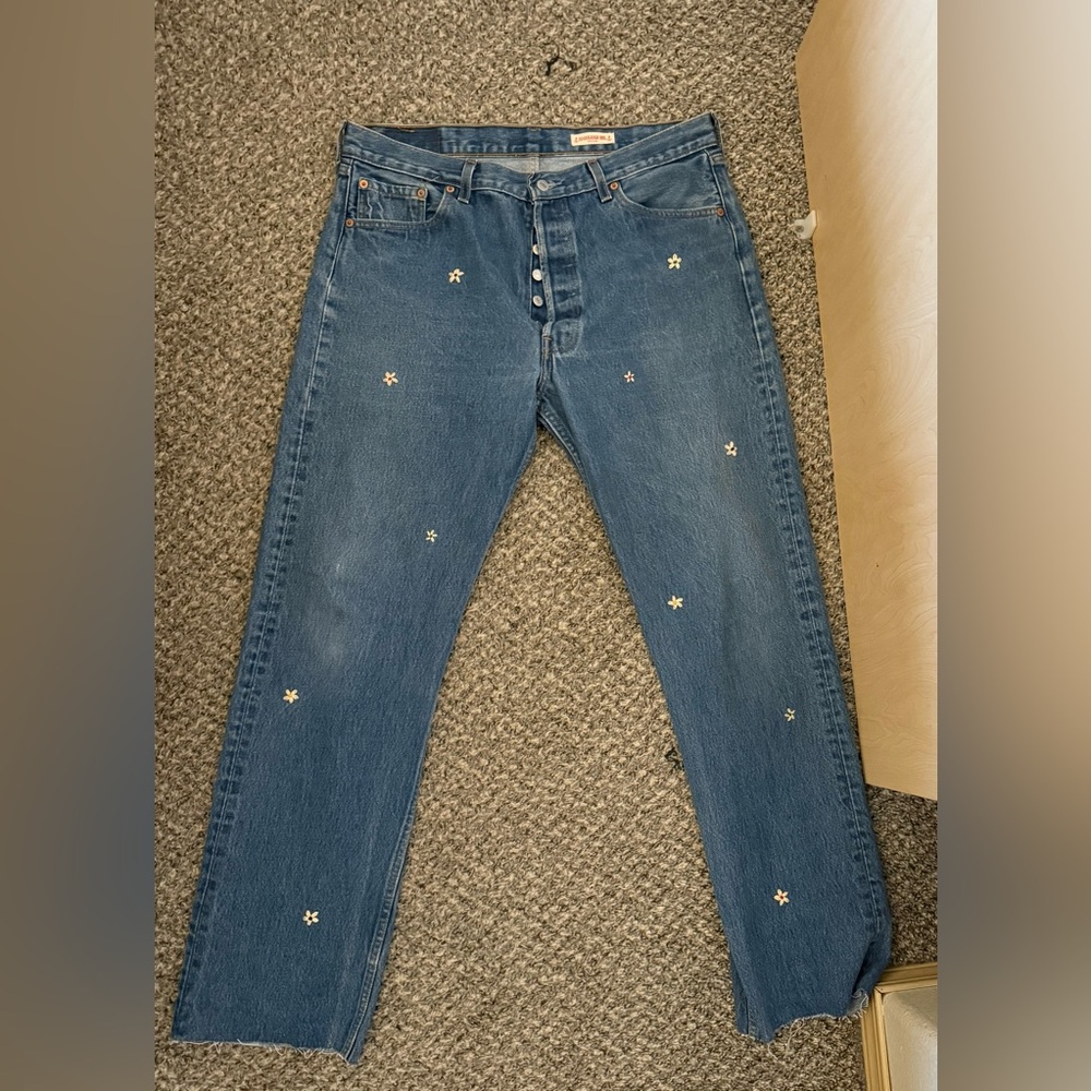 Levi's Blue 501 Jeans with Daisy Embroidery